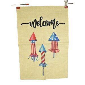 Welcome Fireworks 12 x 18 inches Double Sided Nylon Burlap Garden Flag